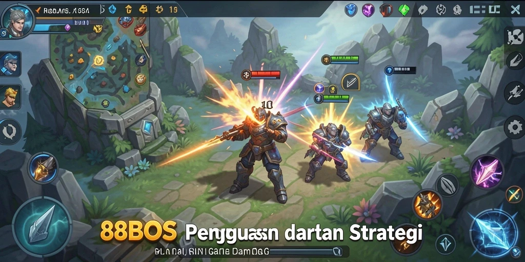 Screenshot gameplay menunjukkan pertempuran strategis dalam 88BOS.