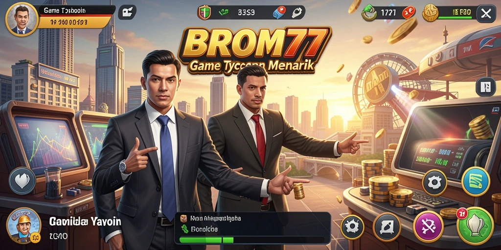 Tangkapan layar gameplay BROMO77 menampilkan manajemen bisnis yang seru.