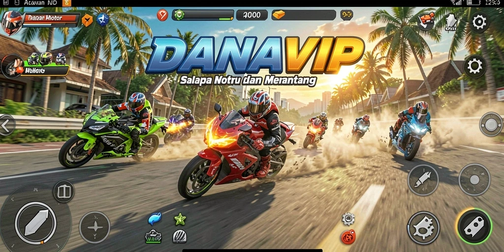 Tampilan gameplay balap motor yang mendebarkan dalam DANAVIP.