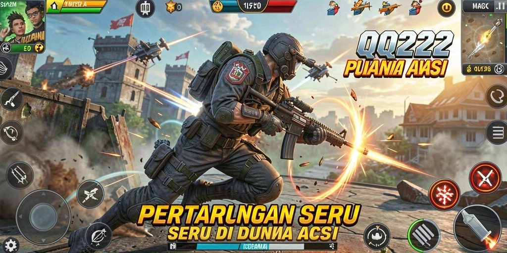 Screenshoot gameplay QQ222 menampilkan pertempuran aksi yang intens.