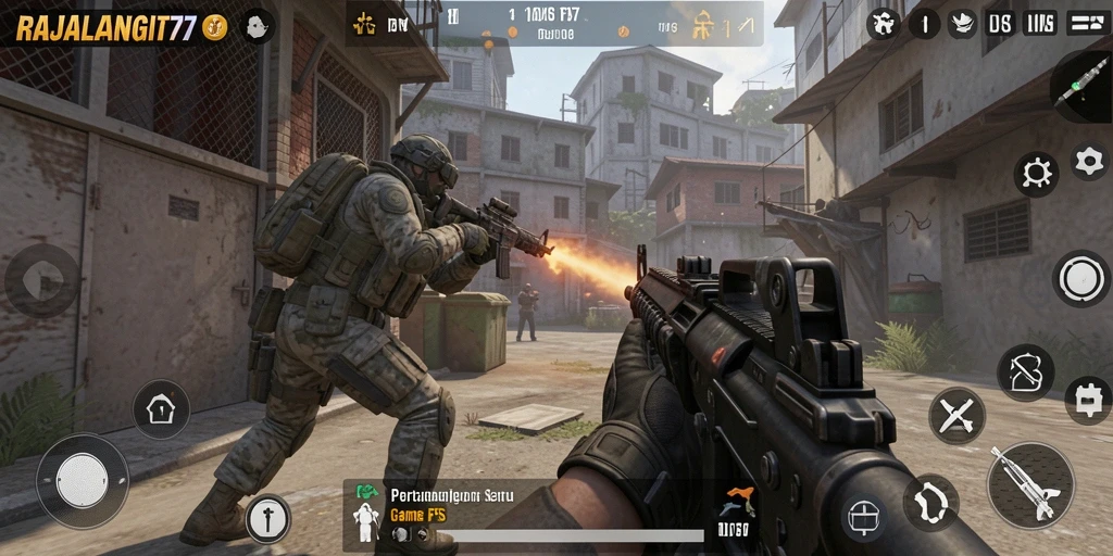 Tampilan seru gameplay RAJALANGIT77 dengan aksi tembak-menembak yang intens.