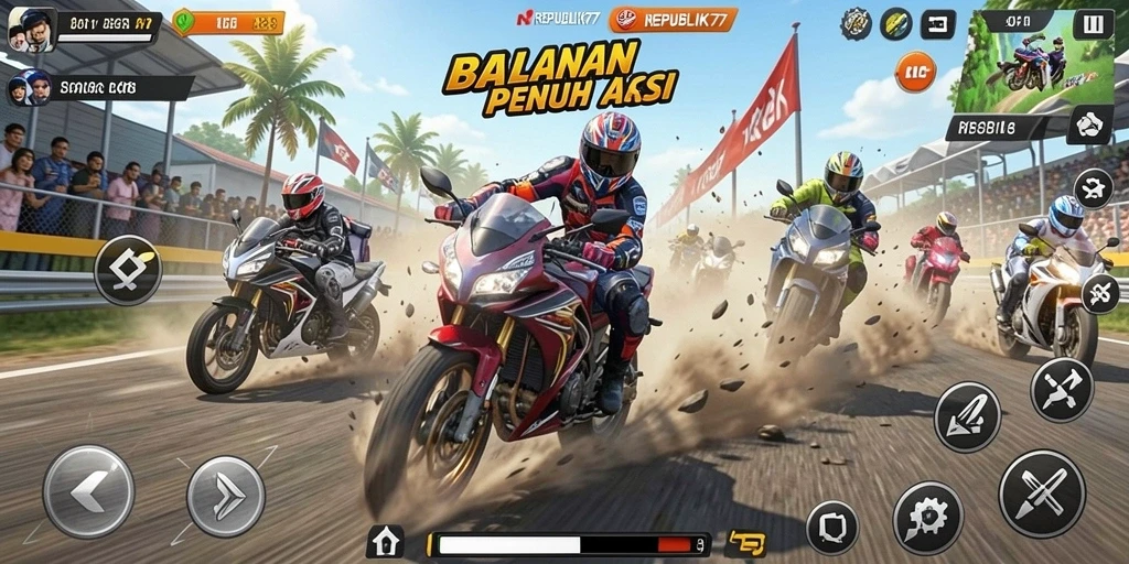 Gameplay mendebarkan dari balapan motor di REPUBLIK77.