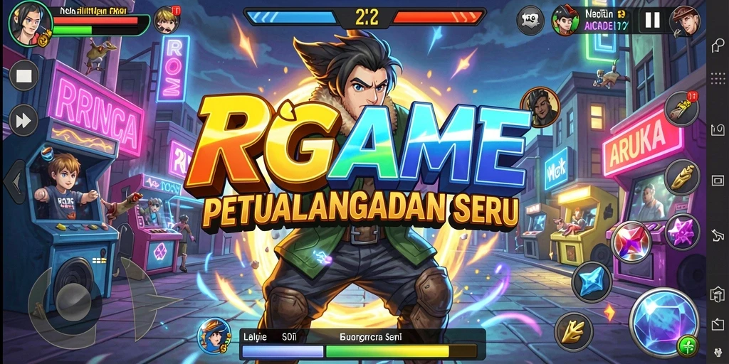 Screenshot RPGAME menampilkan pemain melawan rintangan dalam level yang menantang.
