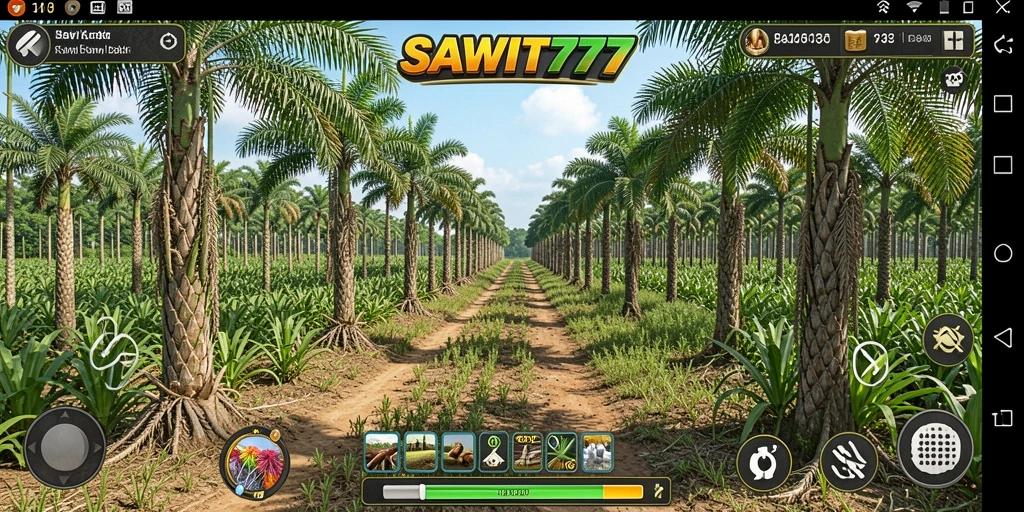 Tampilan gameplay menarik di SAWIT777 dengan kebun sawit yang subur.